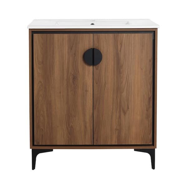 UPIKER Brescia 30 in. W x 18.31 in. D Freestanding Bath Vanity in Brown Ebony with White Ceramic Top Unassembled