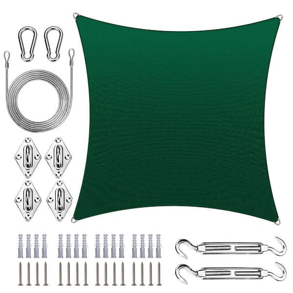 ROYAL SHADE Pro Ring 22 ft. x 22 ft. Square Sun Shade Sail with Hardware Kit and Rope-Green