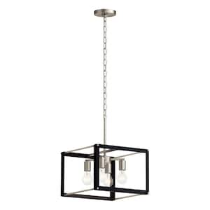 Chatwin 4-Light Brushed Nickel with Black Transitional Square Cage Kitchen Pendant Hanging Light