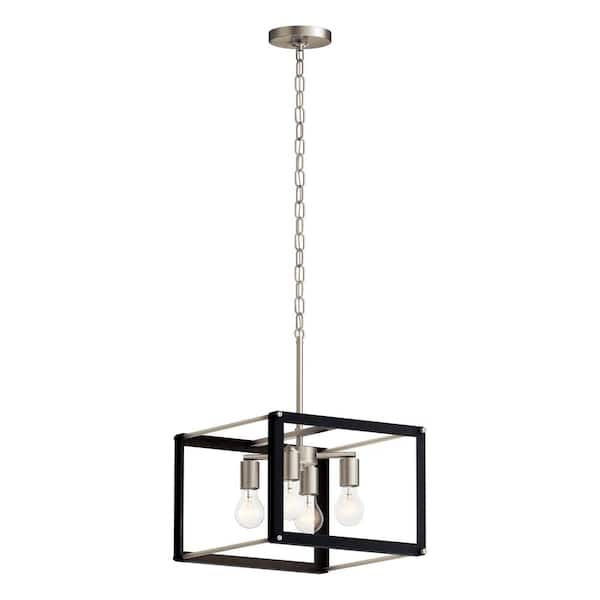 Chatwin 4-Light Brushed Nickel with Black Transitional Square Cage Kitchen Pendant Hanging Light