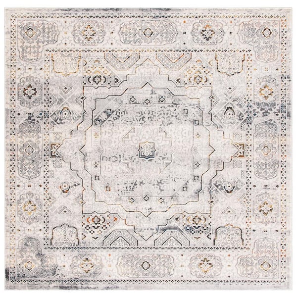 SAFAVIEH Alhambra Cream/Gray 7 ft. x 7 ft. Square Traditional Distressed Area Rug