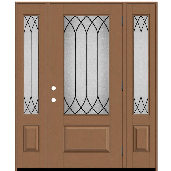 Steves & Sons Regency 68 in. x 80 in. 3/4 Lite Decorative Glass LHOS Autum Wheat Mahogany Fiberglass Prehung Front Door Db 14 in. SL