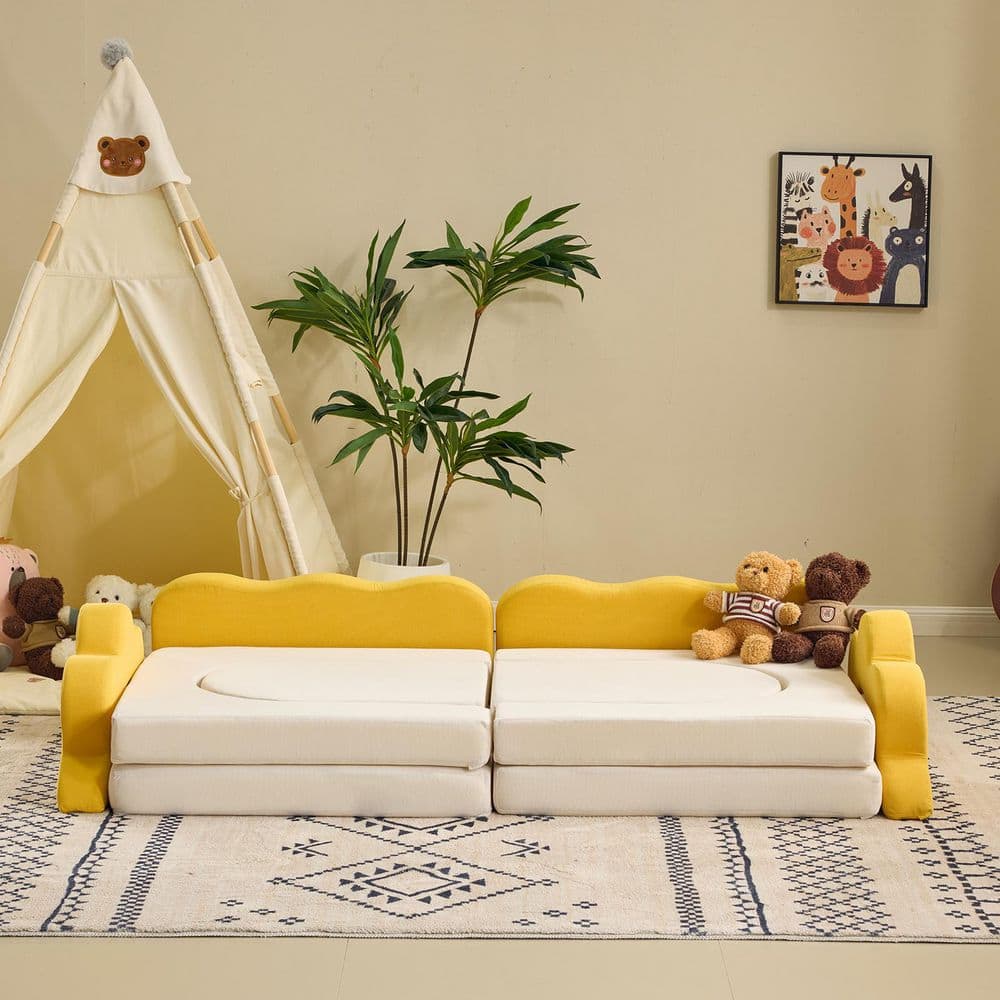 12PCS Fold Out Kids Couch Modular Kids Couch for Playroom in Yellow price history on PriceWatchPro