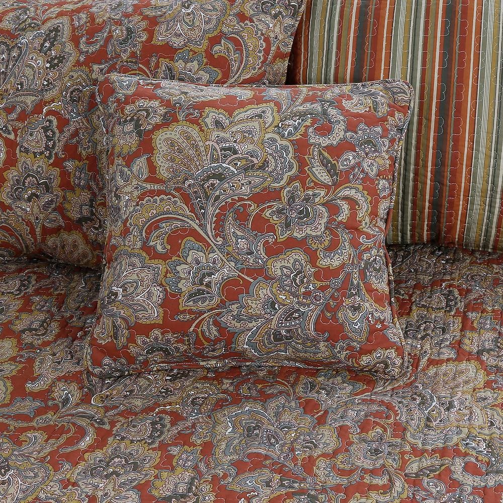 Twin Red Cotton Reversible Paisley Quilt Set