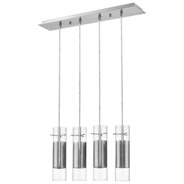 60-Watt 4-Light Nickel Pendant Light with Crystal, No Bulbs Included