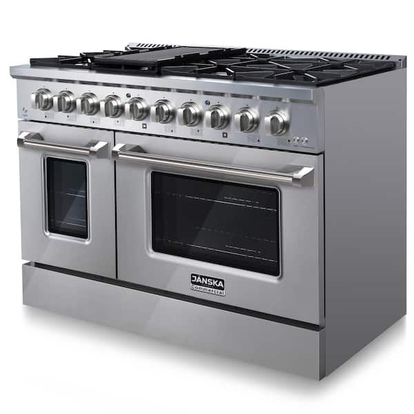 48 in. 6.7 Cu. ft. Professional Freestanding Dual Fuel Range with 8 Burners Griddle and Double Oven in Stainless Steel