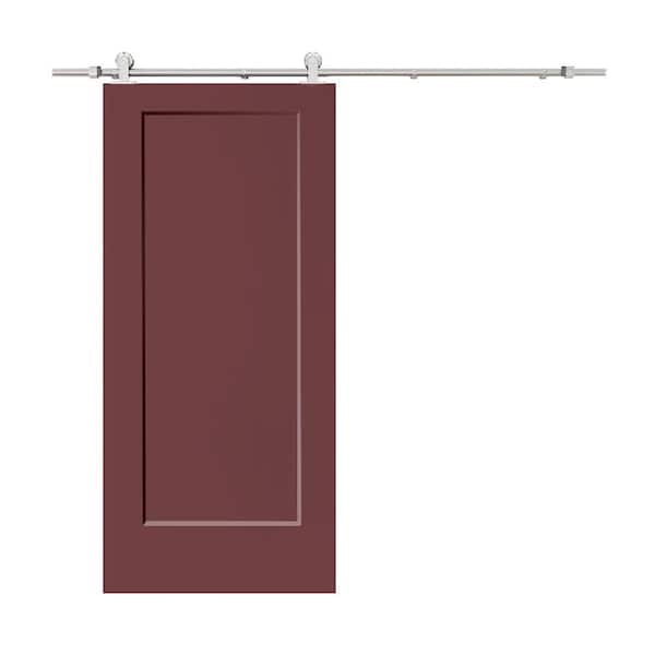 CALHOME 30 in. x 80 in. Maroon Stained Composite MDF 1-Panel Interior Sliding Barn Door with Hardware Kit