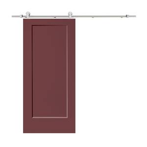 36 in. x 80 in. Maroon Stained Composite MDF 1-Panel Interior Sliding Barn Door with Hardware Kit