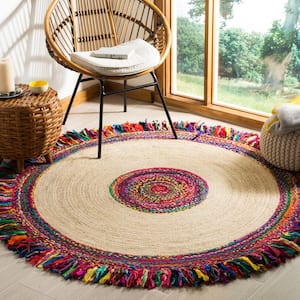 Cape Cod Ivory/Red 8 ft. x 8 ft. Border Gradient Round Area Rug