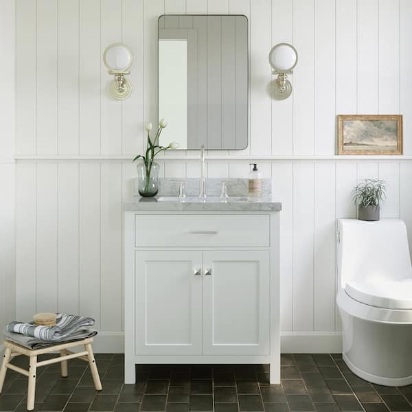 ARIEL Bristol 30 in. W x 21.5 in. D x 36 in. H Freestanding Bath Vanity in Grey with White Marble Top