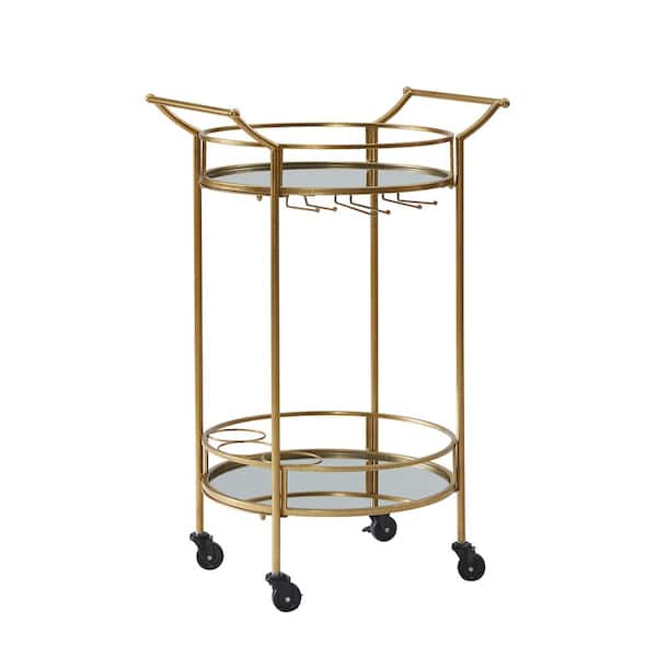 Linon Home Decor Round Gold Metal Bar Cart with Mirrored Shelves and ...