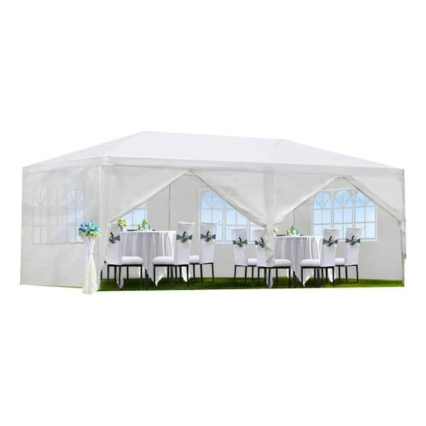 10 ft. x 20 ft. Outdoor Wedding Party White Canopy with 6 Removable ...