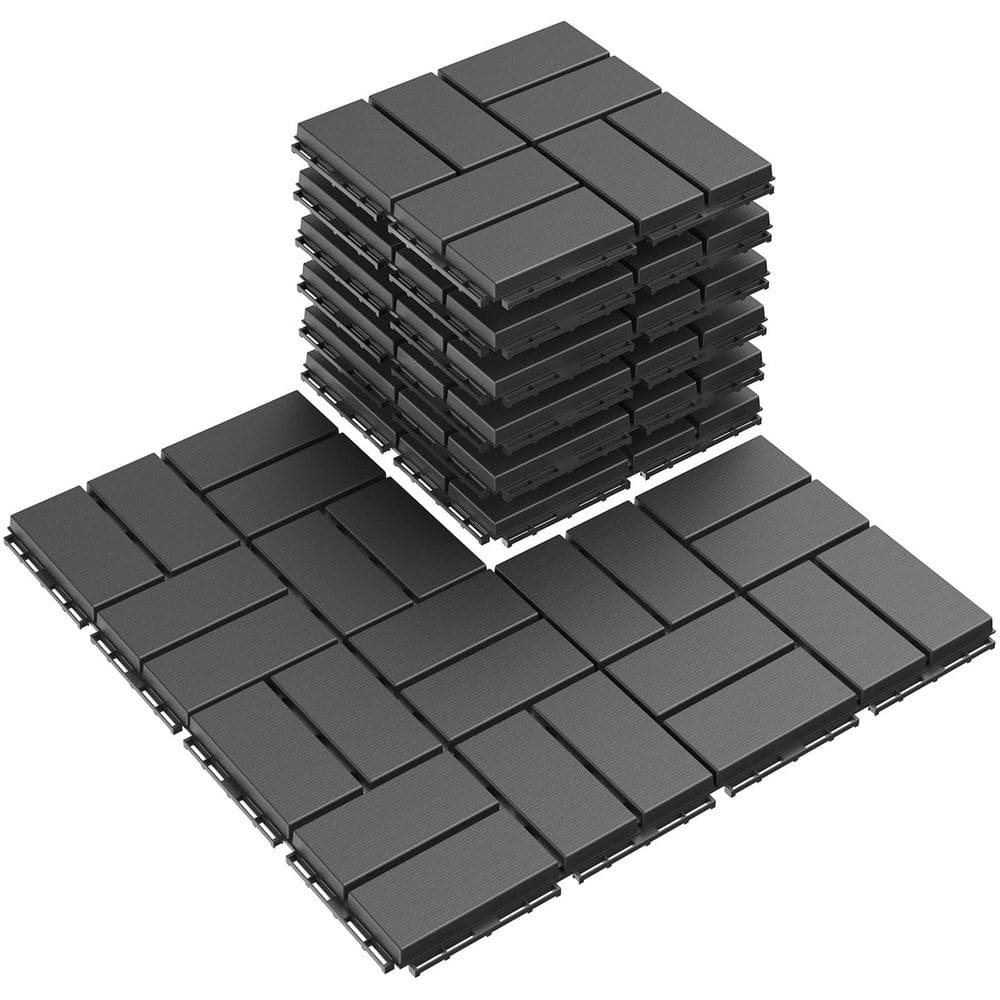 Dark Grey Plastic [12 in. x 12 in.] x [0. 75 in.] Deck Tiles, 9