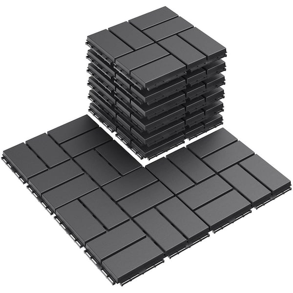 Dark Grey Plastic [12 in. x 12 in.] x [0. 75 in.] Deck Tiles, 9-Tiles/Case (9 sq. ft. )