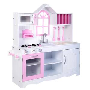 Freestanding Interactive Wooden Play Kitchen Set (Pink 1) – Jumbl store