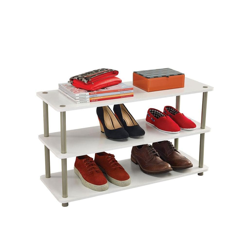 White 3-Tier Wood and Metal Stackable Shoe Organizer
