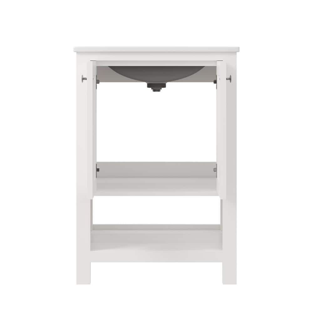 24" White Solid Wood Freestanding Bathroom Vanity with Ceramic Sink