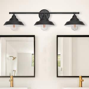 3-Light Matte Black Vanity Light Farmhouse Industrial Vintage Wall Vanity Light Fixture with Metal Shade for Bathroom