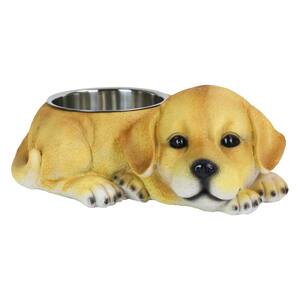Labrador 14 in. x 5.5 in. Resin Statue with Stainless Insert Bowl Dog in MultiColor