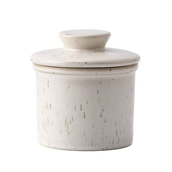 Speckled White Original Reactive Glaze 6 oz. Ceramic Butter Crock With Water Line for Spreadable Fresh Butter