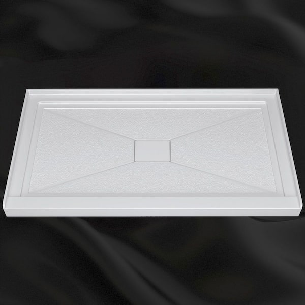 Voe 60 in. L x 32 in. W Single Threshold Alcove Shower Pan Base with Center Drain & Cover in White Acrylic Non-Slip Tray
