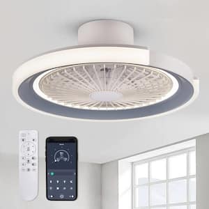 20 in. Indoor White Ceiling Fan with Dimmable LED Lighting Low Profile Flush Mount Ceiling Fan with Remote