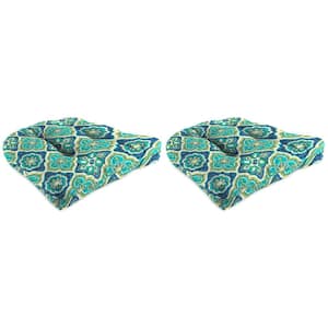 18 in. W x 18 in. D x 4 in. Thick Square Tufted Outdoor Seat Cushions in Adonis Capri Teal Geometric (2-Pack)