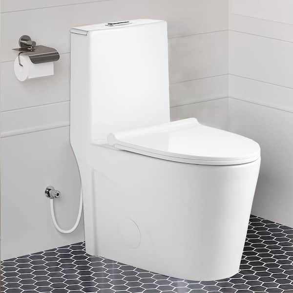 1.1/1.6 GPF Dual Flush Elongated 1-Piece Toilet in Glossy White with Comfort Chair Seat ADA Height