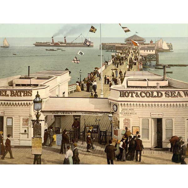 Vintage English Pier by Grotto Studios 1 Piece Unframed Canvas Drawing Print 24 in. x 18 in.