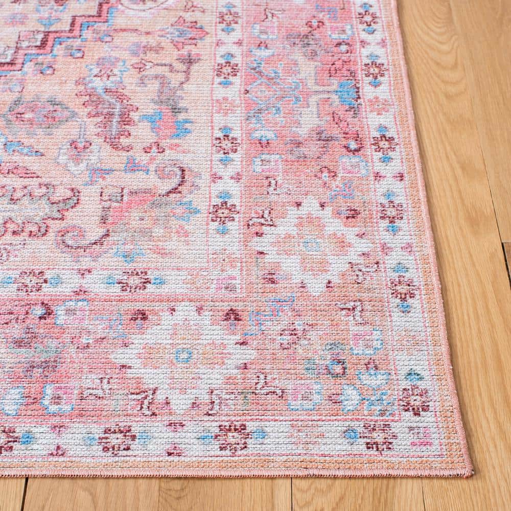 Beige and Pink Hand-Knotted Rectangular Area Rug 4' x 6'