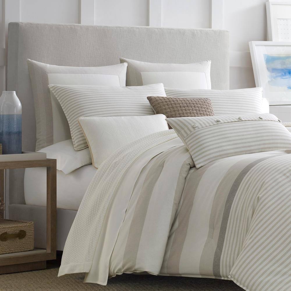 Nautica Saybrook 3-Piece Beige Striped Cotton King Comforter Set - 3