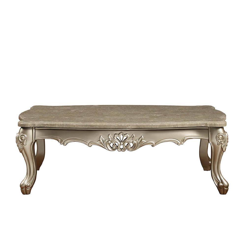 Champagne Gold Marble Top Rectangular Coffee Table with Storage