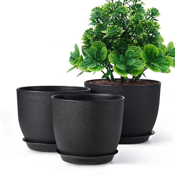 Unbranded Plant Pot 10 in./9 in./8 in., Black Plastic for Indoor/Outdoor Plants with Drainage Hole, Flower Pots (3-Pack)