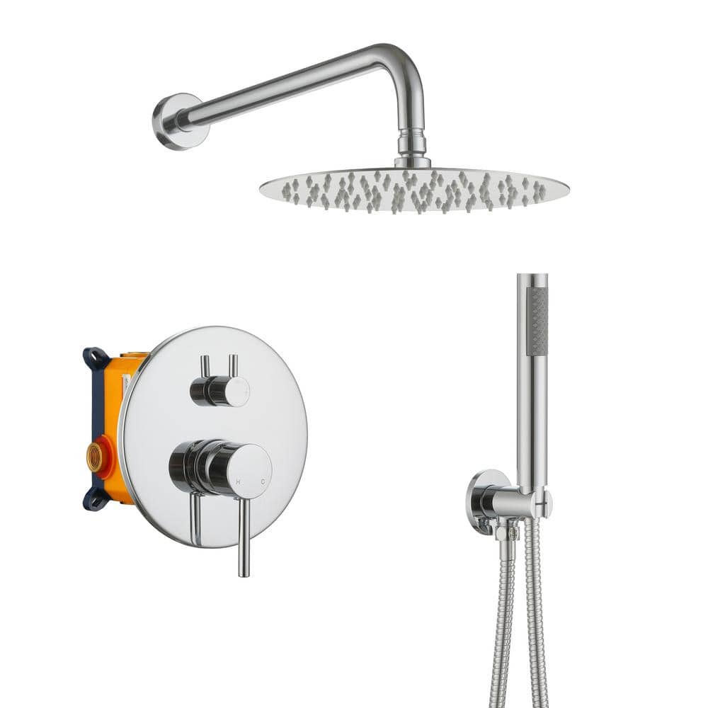 1-Spray 10 in. Round Wall Mount Fixed and Handheld Shower Head 1.8 GPM with