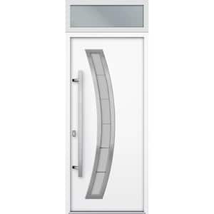 36 in. x 96 in. Right-hand/Inswing Frosted Glass White Enamel Steel Prehung Front Door with Hardware