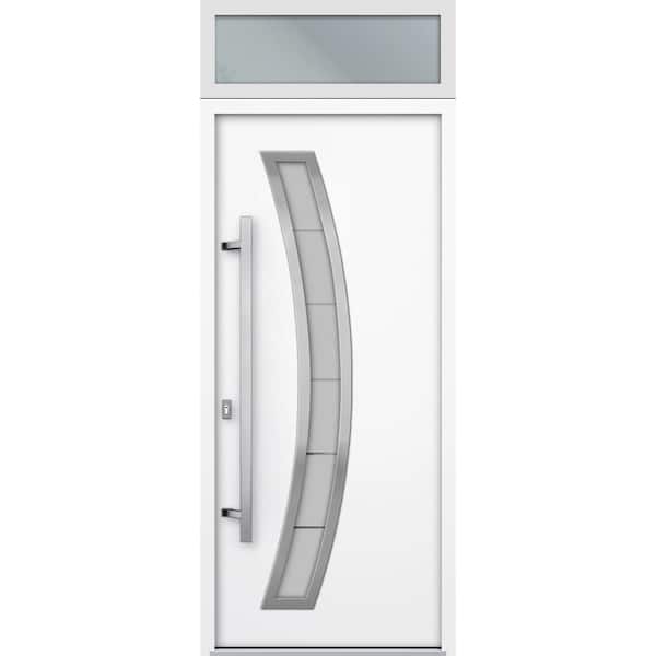 VDOMDOORS 36 in. x 96 in. Right-hand/Inswing Frosted Glass White Enamel Steel Prehung Front Door with Hardware