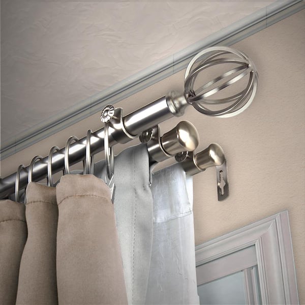 EMOH 13/16" Dia Adjustable 28" to 48" Triple Curtain Rod in Satin Nickel with Leoni Finials
