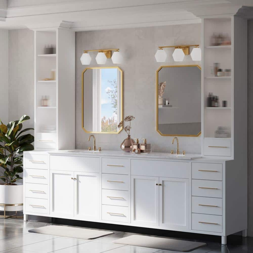 Brushed Gold 24" Vanity Light with Opal Glass Shades