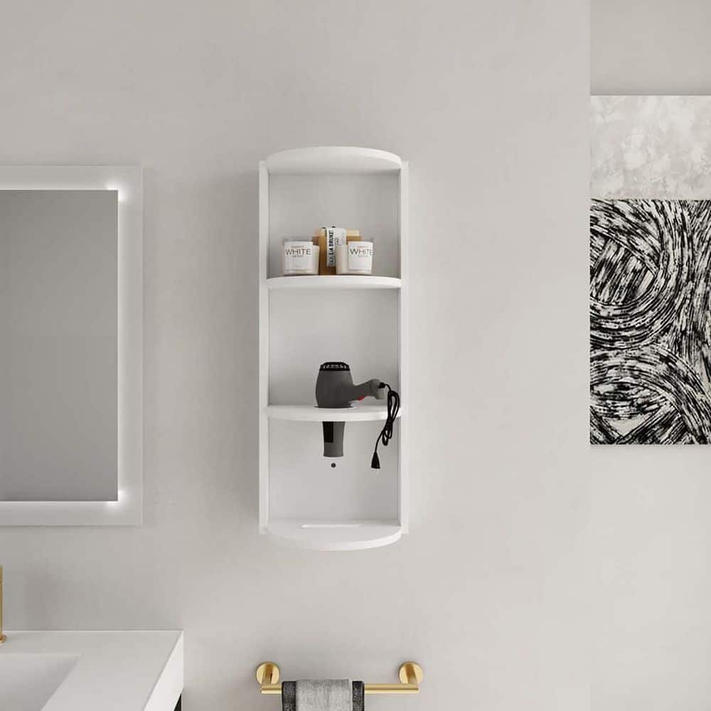 11.81 in. W x 8.69 in. D White Decorative Wall Shelf, 3-Tier Wood Cabinet f