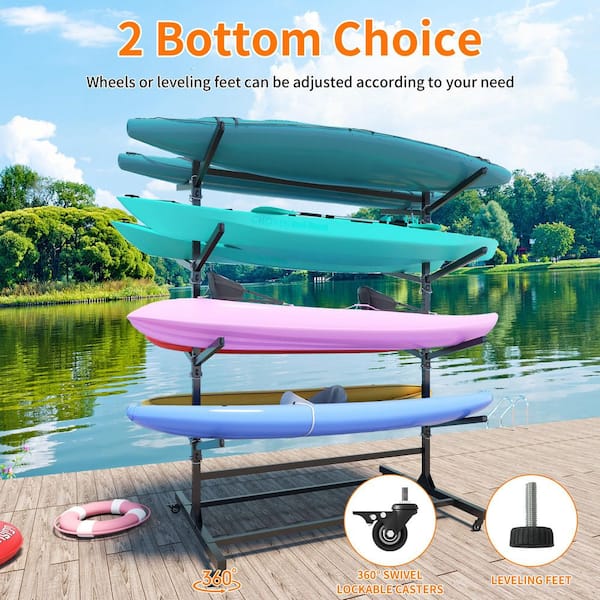 82 in. Freestanding Kayak Storage Rack with Wheels-Adjustable 8