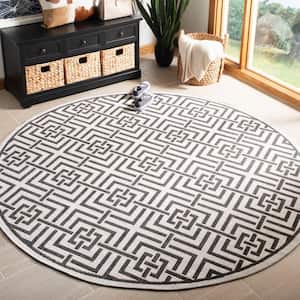 Linden Light Gray/Charcoal 7 ft. x 7 ft. Round Interlaced Squares Geometric Area Rug