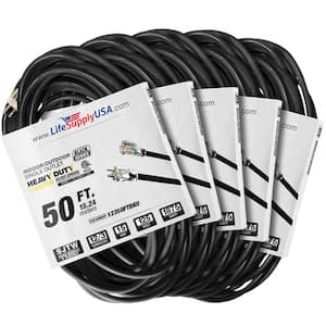 50 ft. 12-Gauge/3-Conductors SJTW Indoor/Outdoor Extension Cord with Lighted End Black (5-Pack)