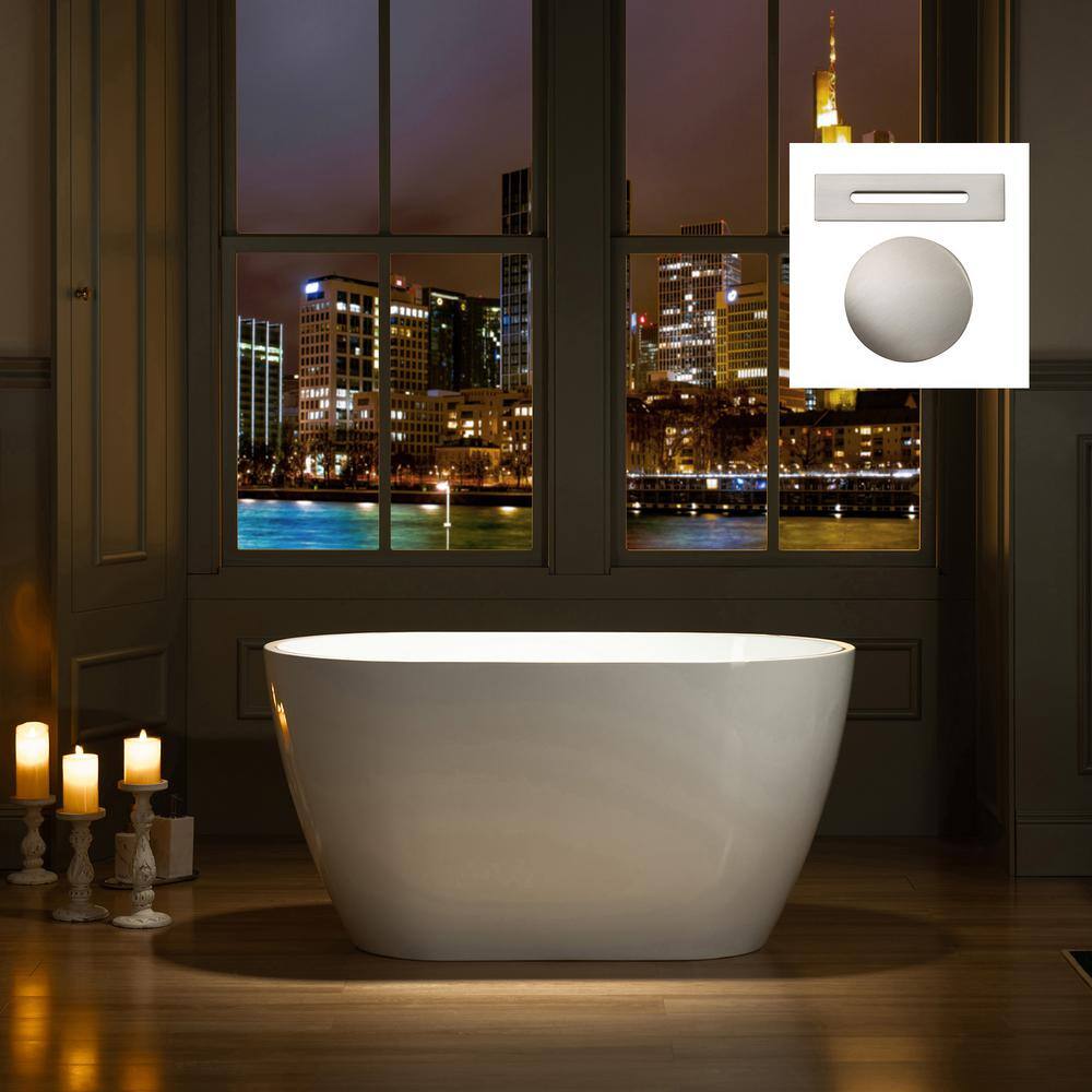 48'' White Acrylic Freestanding Soaking Bathtub with Brushed Nickel Trim
