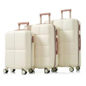 3-Piece 20 in. x 24 in. x 28 in. Beige Hardside Spinner Luggage Set with Lock and Cup Holder