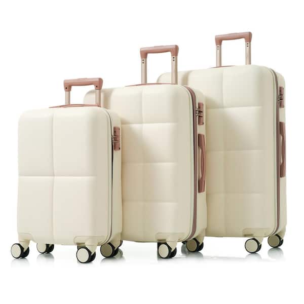 Aoibox 3-Piece 20 in. x 24 in. x 28 in. Beige Hardside Spinner Luggage Set with Lock and Cup Holder