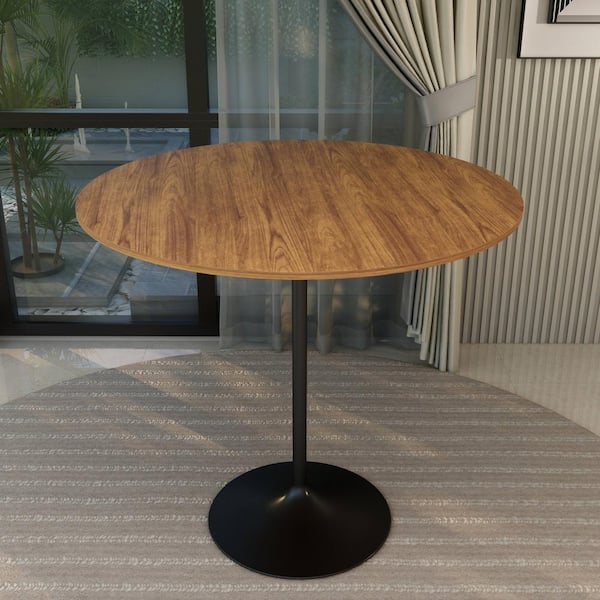 Leisuremod Round 48 in. Bar Height Dining Table with MDF Top and Black Steel Pedestal Base Verve Collection in Cognac Brown