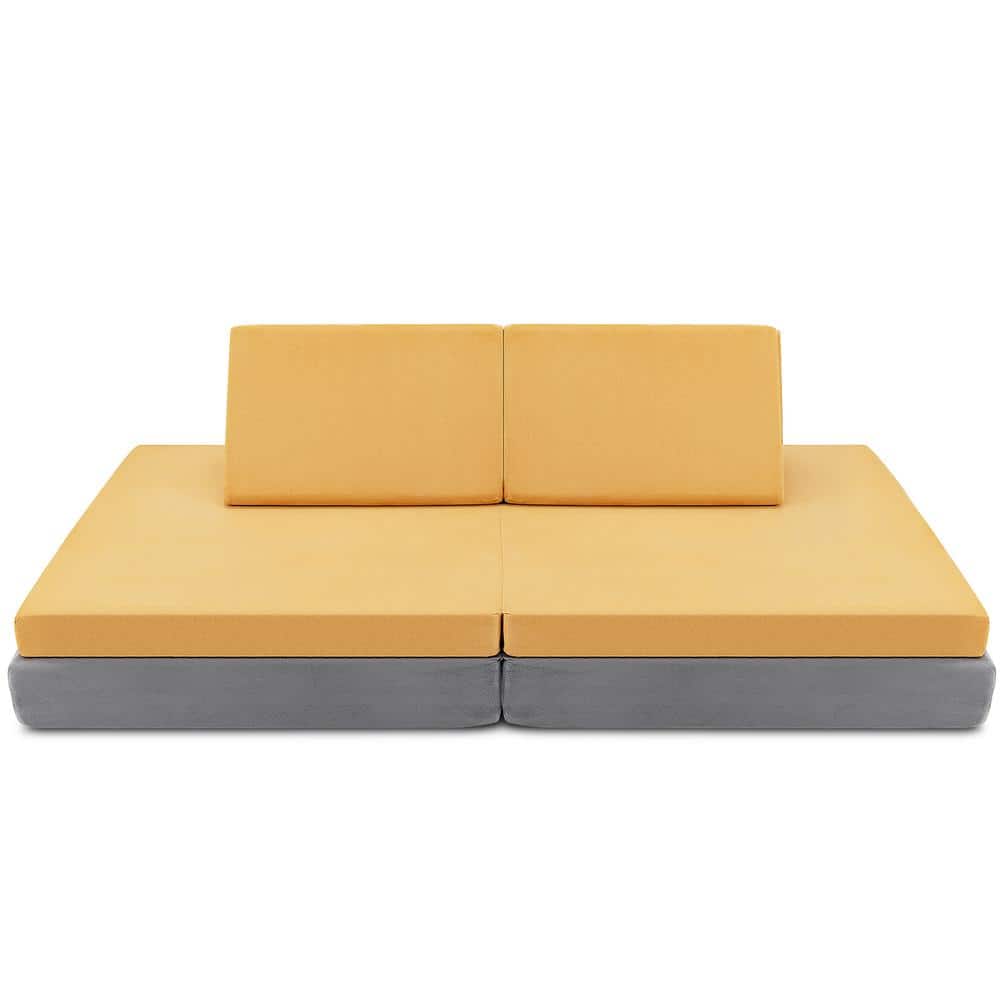 4-Piece Yellow Fabric Convertible Kids Couch or 2 Chairs Toddler to Teen Sofa and Play Set
