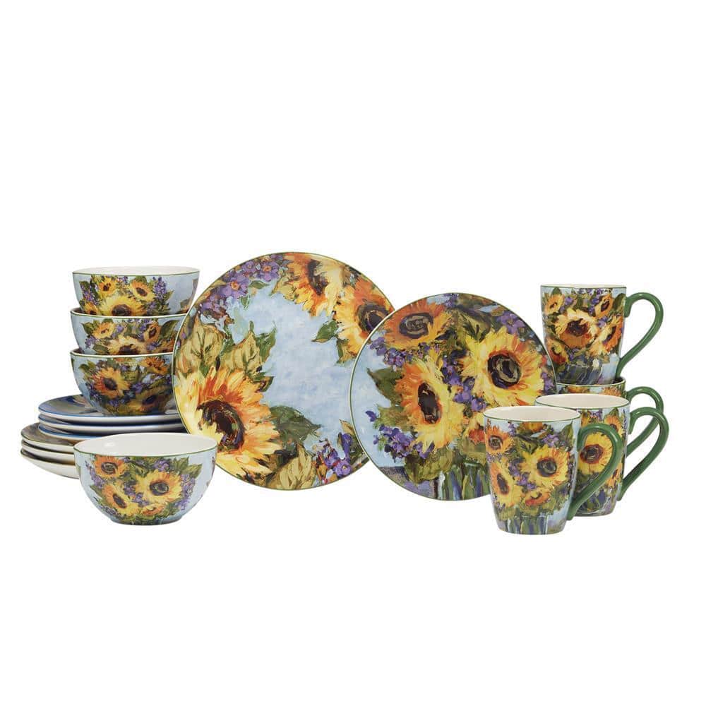Certified International Sunflower Bouquet 16-Piece Multi-Colored Earthenware Dinnerware Set Service for 4
