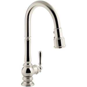 Artifacts Single-Handle Pull-Down Sprayer Kitchen Faucet in Vibrant Polished Nickel