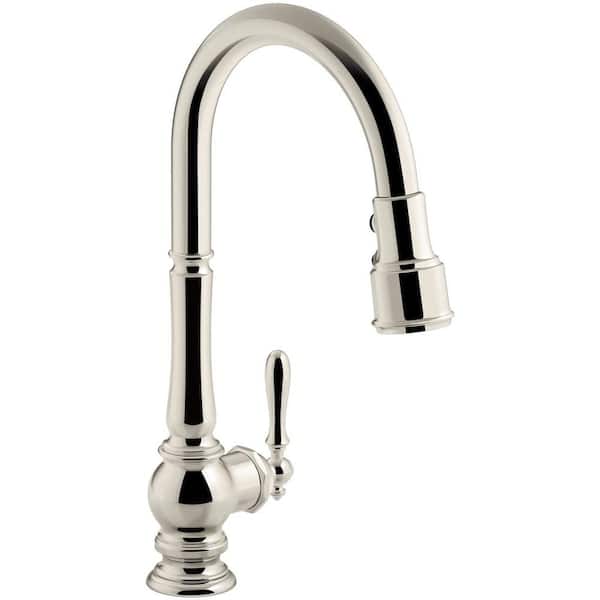 KOHLER Artifacts Single-Handle Pull-Down Sprayer Kitchen Faucet in Vibrant Polished Nickel